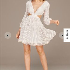 White long sleeve sequin cutout dress